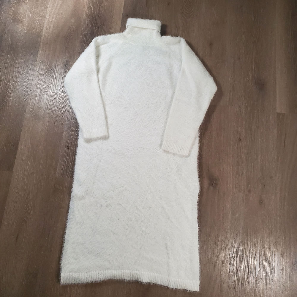 Missguided White Fuzzy Turtleneck Sweater Dress 4